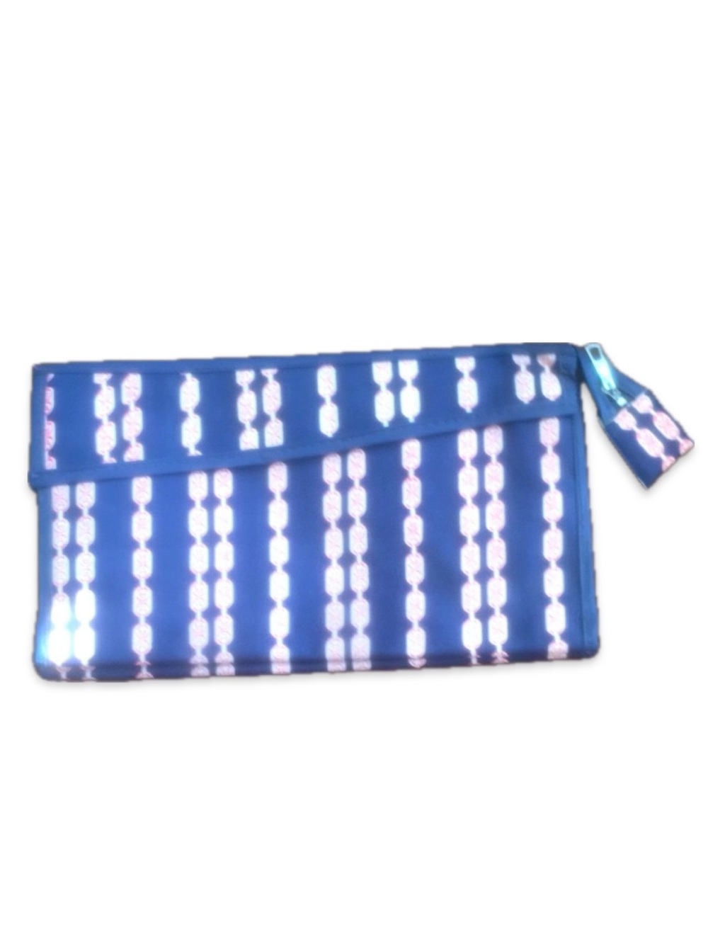 Waterproof Multi Pocket Zippered Toiletry Bag Travel Case Blue Red Pattern NWOT